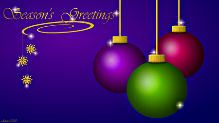 Season's Greetings - celebrate, christmas, winter, blue, seasonal, ornaments, gold, holidays