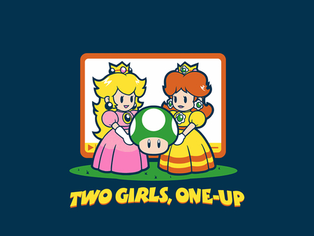 two girls - women, mario, videogame, princess daisy, girl, princess peach, girls, woman, mushroom, video game