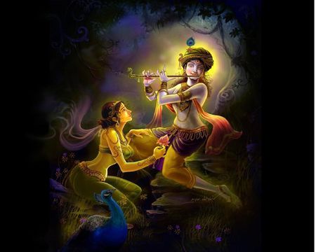 radhe_krishna - flowers, trees, anime, nature, flute, dark, other