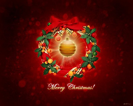 Christmas wishes - sparkle, balls, ornament, holly, gold, christmas, wreath, red, ribbon, merry christmas