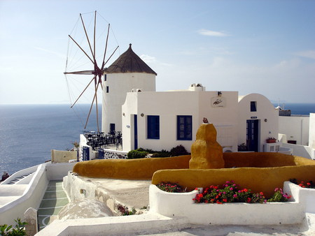 Greece - sea, white, windmill, blue