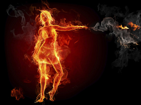 Fiery Dance - fire, cool, smoke, female, fractals, girl, art