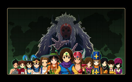 K-On! Quest - nintendo, yui, girls, parody, ritsu, azusa, tsumugi, dragon, quest, video, games, rpg