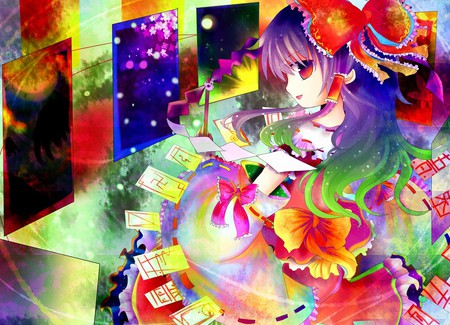 Colorful Reimu - abstract, anime, anime girl, multicolor, female, hot, girl, colorful, fantasy, touhou, cute, reimu, color, hakurei reimu, sexy