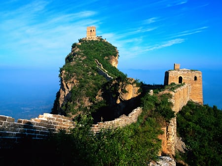 great-wall_ of china - trees, great wall, blue, cloud, china, architecture, sky