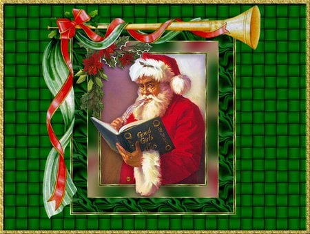 SANTA CHECKIN NAMES - christmas, santa, cornet, green, new