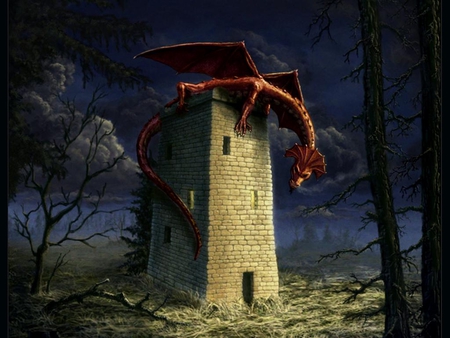 The keeper - guard, dragon, tower, fantasy, keeper