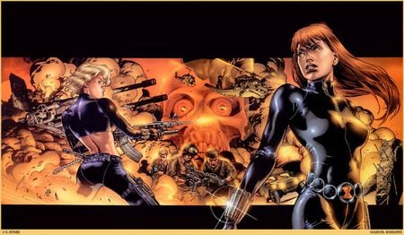 marvel girls - fight, black, 2 woman, marvel