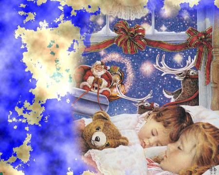 Xmas around the world - winter, people, snow, girl, child, dream, christmas, bear, boy, santa, bed, sleep, holiday, teddy