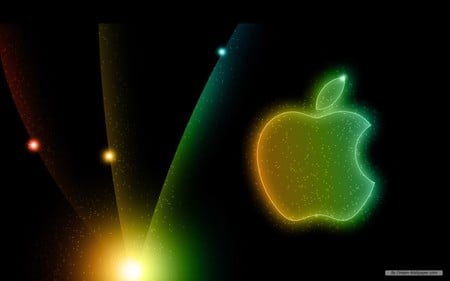 Neon apple - apple, digital, computer, technology, art