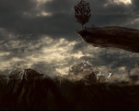 Fantasy_Desktop - cloud, sky, fantasy, dark, anime, trees, mountain