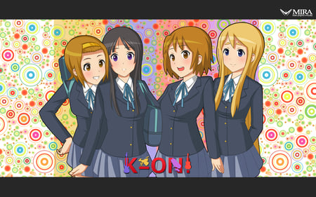 K-On! - tsumugi, colorful, widescreen, mio, cg, yui, pretty, cool, beautiful, schoolgirl, ritsu, cute, group