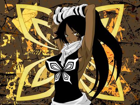 Yoruichi Shihoin - yoruichi, white, flower, yllow, black, anime, bleach