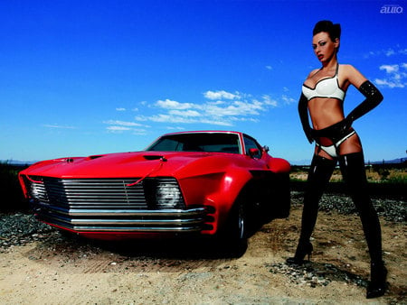 Super-Babe-And-Cool-Car - car and babe, red, autobabe, model and car