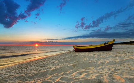 Sunset-Beach - sunset, relaxing, beach, boat