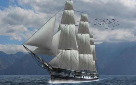 Sailing-Ship - ship, ocean, sailing, blue