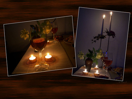 candlelight dinner - candle, flowers, romantic, wine