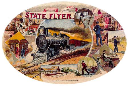 State Flyer - train, people, folk art, cigar box, other