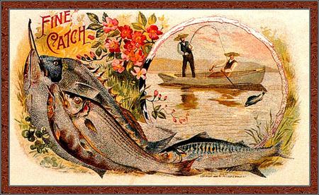 Fine Catch - flower, boat, fish, folk art, cigar box, other