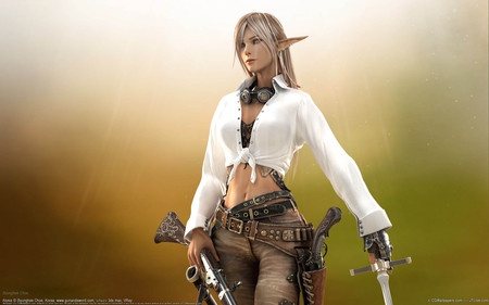 elf - woman, blond, elf, pistol