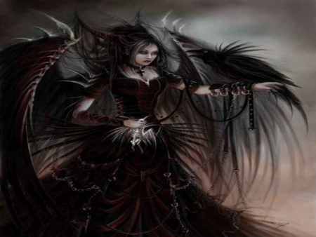 Black angel - gothic - crow, cross, dark, angel, wallpaper, gothic, black, fantasy