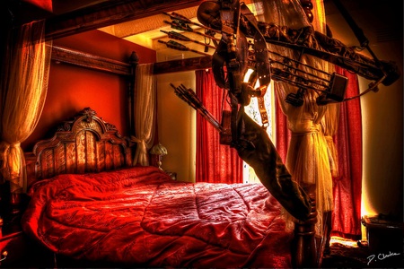 War And Peace - bed, red, photography, window, war, room, sun, peace