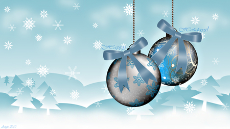 Happy Holidays illustration - ornaments, winter, noel, xmas, holidays, blue, christmas, snow