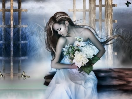 fantasy wallpaper - cg, 3d, flower, female