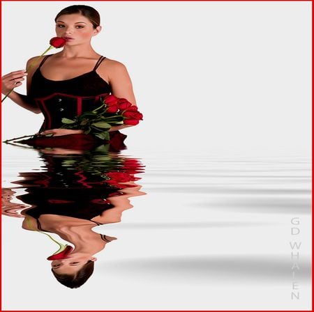 REFLECTION OF RED ROSES - flowers, roses, woman, red, beauty, reflection