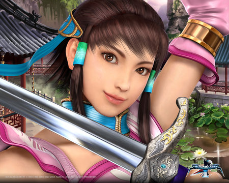 Girl With Sword - fighter, soul calibur, beautiful, teen, girl, sword, eye, beauty, hair, hd, face, video game