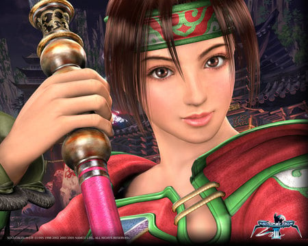 Beauty - beauty, girl, hair, soul calibur, video game, fighter, eye, hd, face, beautiful, sword, teen