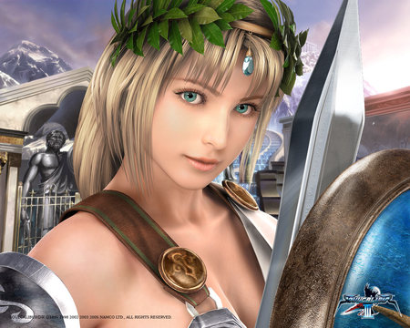 Green EYE - fighter, soul calibur, beautiful, teen, girl, sword, eye, beauty, hair, hd, face, video game