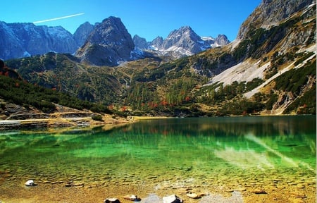 A beautiful day - water, green, lake, mountain