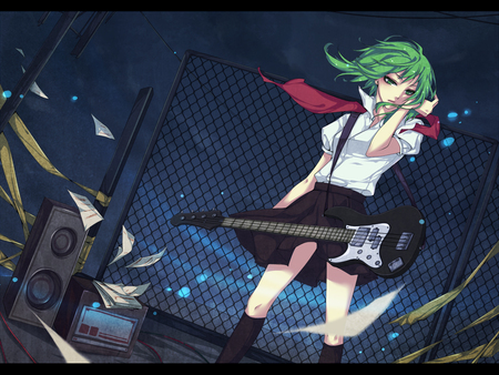 Vocaloid Gumi - windy, guitar, vocaloid, megpoid, anime, gumi, green hair, radio