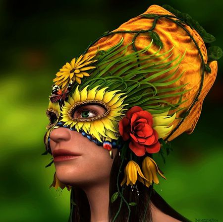 3D COLORFUL MASK - flowers, colorful, digital, face, 3d, art