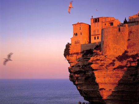 Fortress Corsica, France - roch, fortress, sea, layers, seagulls, sky