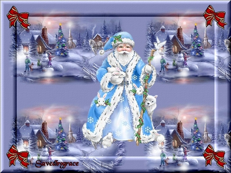 Christmas scene - christmas, santa, winter, holiday, blue, snow