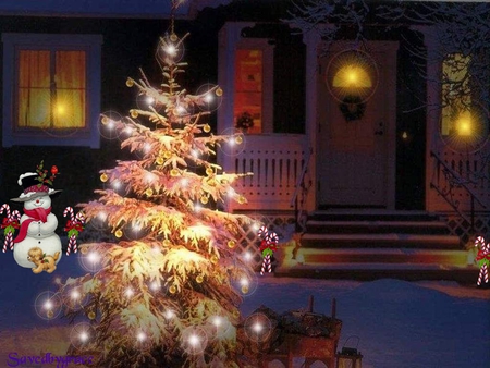 Christmas scene - christmas, winter, holiday, snow, light