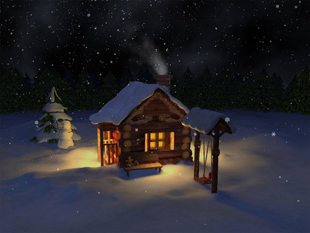 Winter time - lights, popular, winter, sesons, snowman, night, fantasy, house, tree, snow