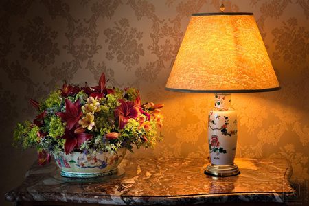 still life - vase, elegant, beautiful, photography, lamp, photo, cool, flower, light, still life, gentle, bouquet, flowers, nice, harmonious