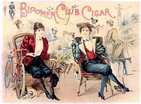 Bloomer-Club-cigars-satire - cigar, bike, folk art, woman, other, art