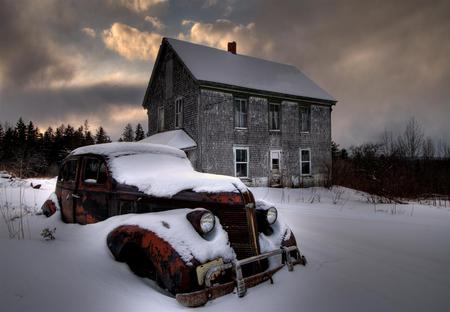 Winter - house, snow, winter, car