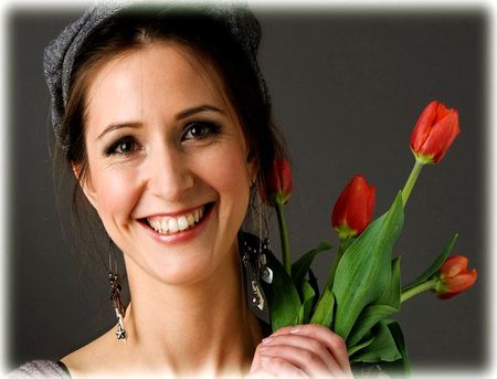 HAPPY NEW DAY - flowers, tulips, smile, woman, beauty, happy