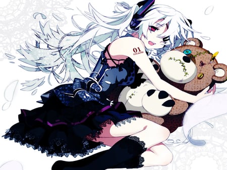 White miku - button, 01, hagane, bear, white, dead, vocaloid, yuki, miku, eyepatch, cute