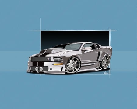 Mustang - silver, mustang, drawing, car