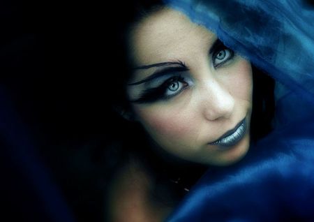 BLUE VEILED BLUE BEAUTY - beauty, woman, face, veil, pretty, blue, makeup