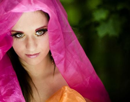 PINK VEILED BEAUTY - beauty, woman, nature, veil, pretty, pink