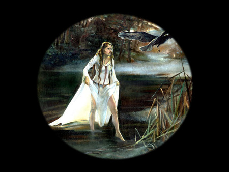 The Lake - lake, female, fantasy, bird