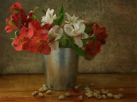 Beautiful Flowers - white, pistachio, red, flower