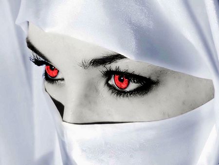 Red Eyed Girl - white, woman, abstract, red, photography, eye, fantasy